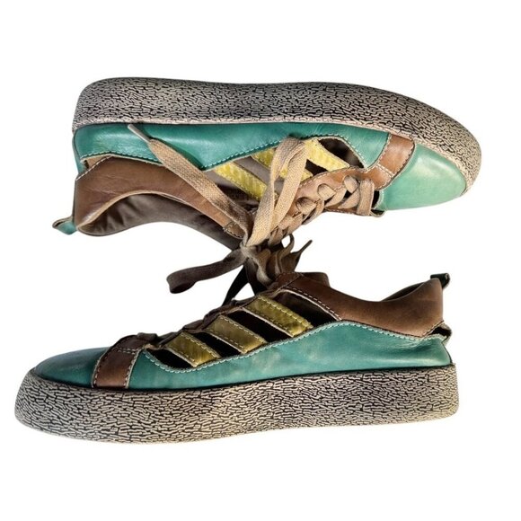 L'Artiste Spring Step Porscha Women's Sz 37 US 6.5 Cut Out Lace Up Teal Sneakers - Picture 9 of 11